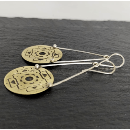 Etched brass and 925 silver earrings made by Nairy (Eliz'art and Manu Menendez)
