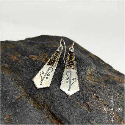 Etched sterling silver and brass earrings made by Nairy (Manu Menendez and Eliz'art)