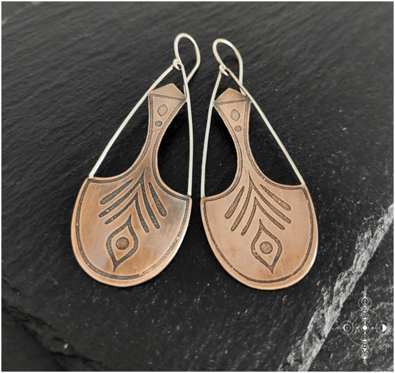Etched copper and 925 silver earrings made by Nairy (Eliz'art ans Manu Menendez)