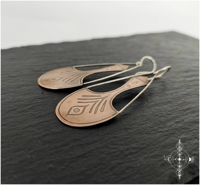 Etched copper and 925 silver earrings made by Nairy (Eliz'art ans Manu Menendez)