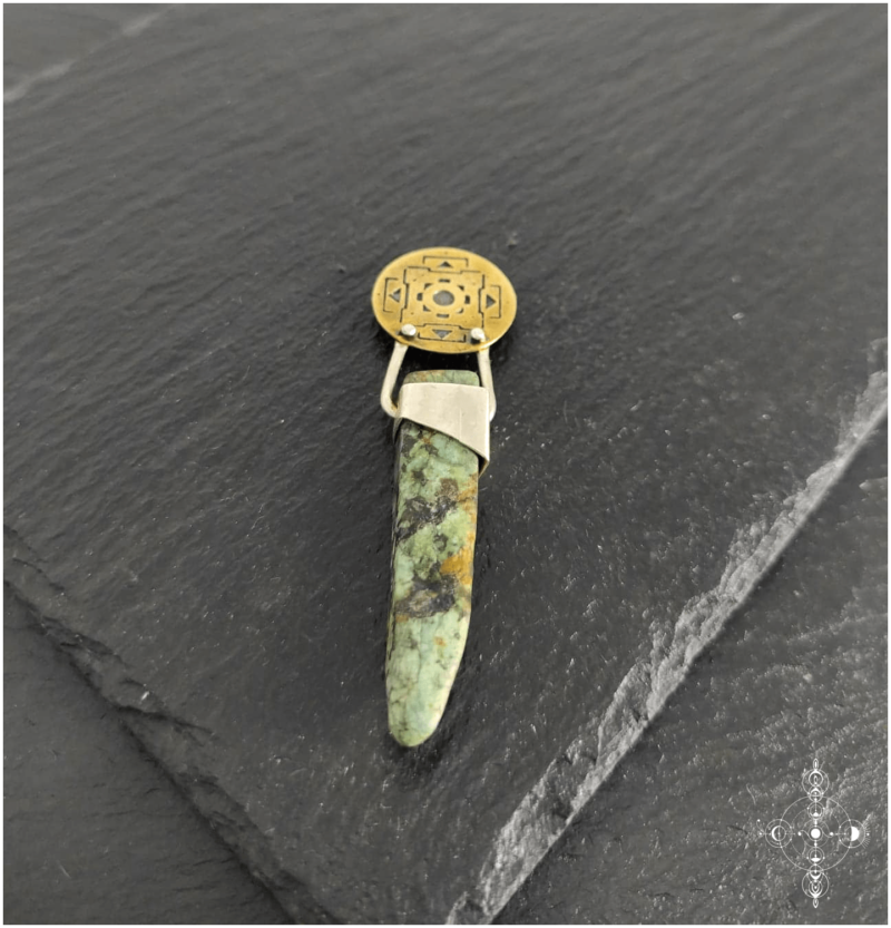 Etched brass, sterling silver and african turquoise pendant made by Nairy (Eliz'art and Manu Menendez)