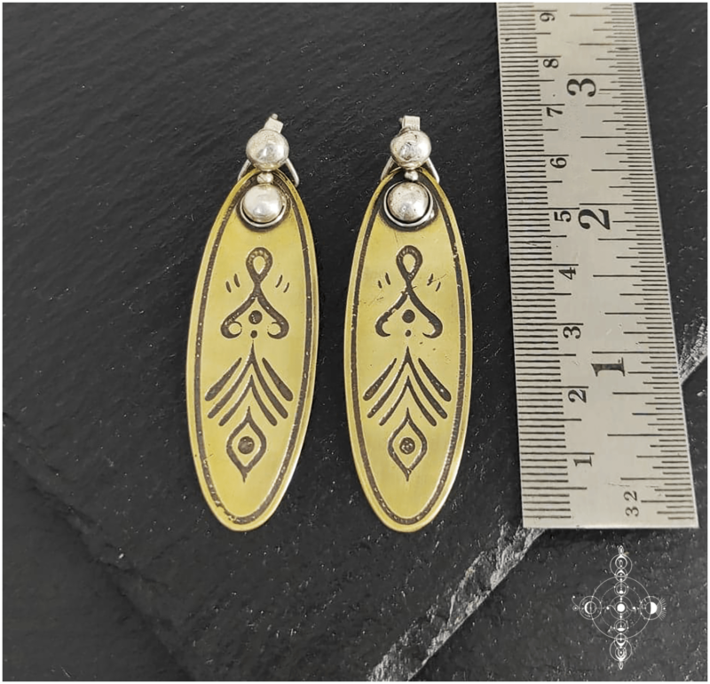 Etched brass and 925 silver earrings made by Nairy (Eliz'art ans Manu Menendez)