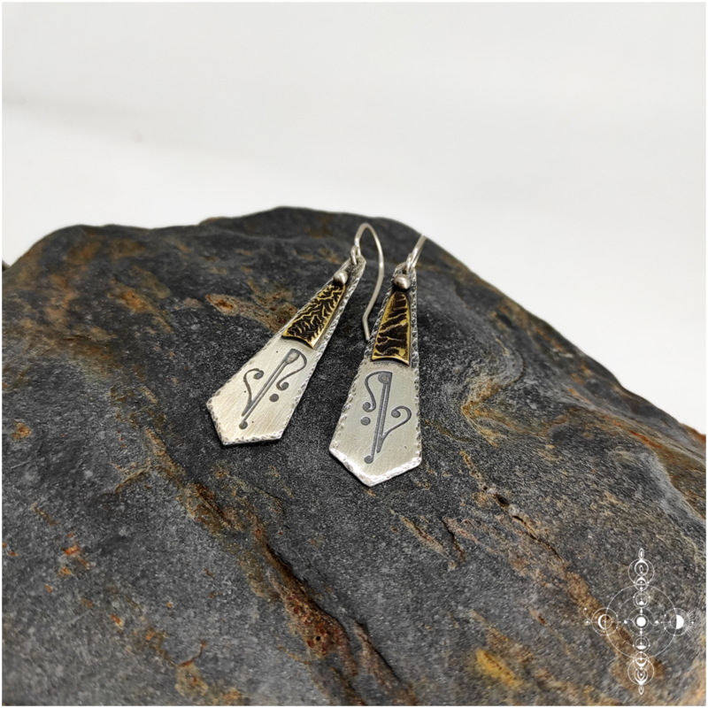 Etched sterling silver and brass earrings made by Nairy (Manu Menendez and Eliz'art)