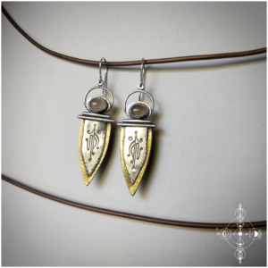 Sterling silver, brass and smoky quartz earrings made by Nairy (Manu Menendez and Eliz'art)